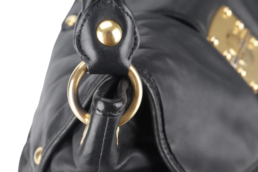 MIU MIU MATELLASE COFFER 42 BLACK CALFSKIN GOLD HARDWARE WITH STRAPS AND DUST COVER