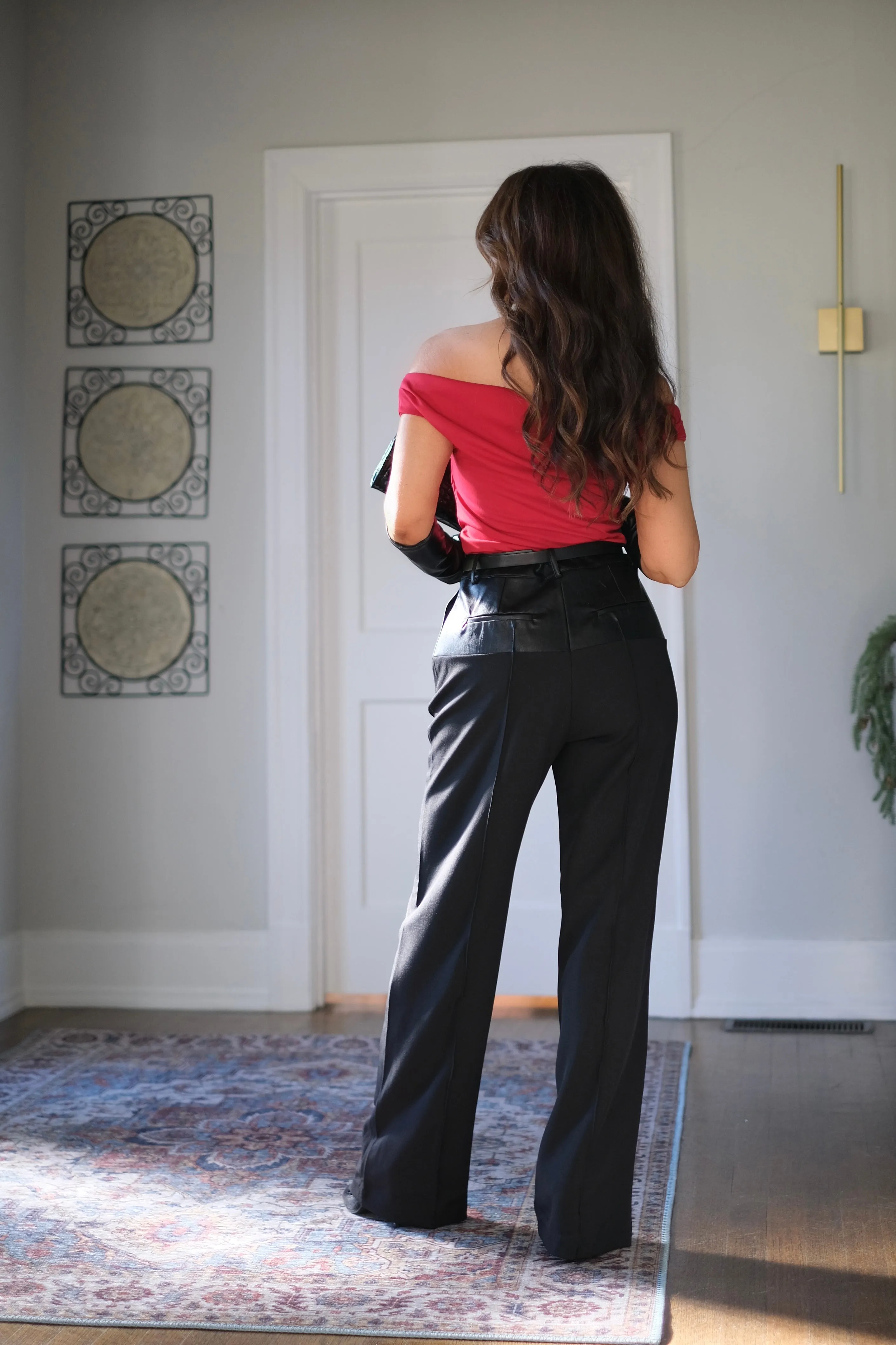 MQ Black Straight Leg Trouser with Faux Leather Detail