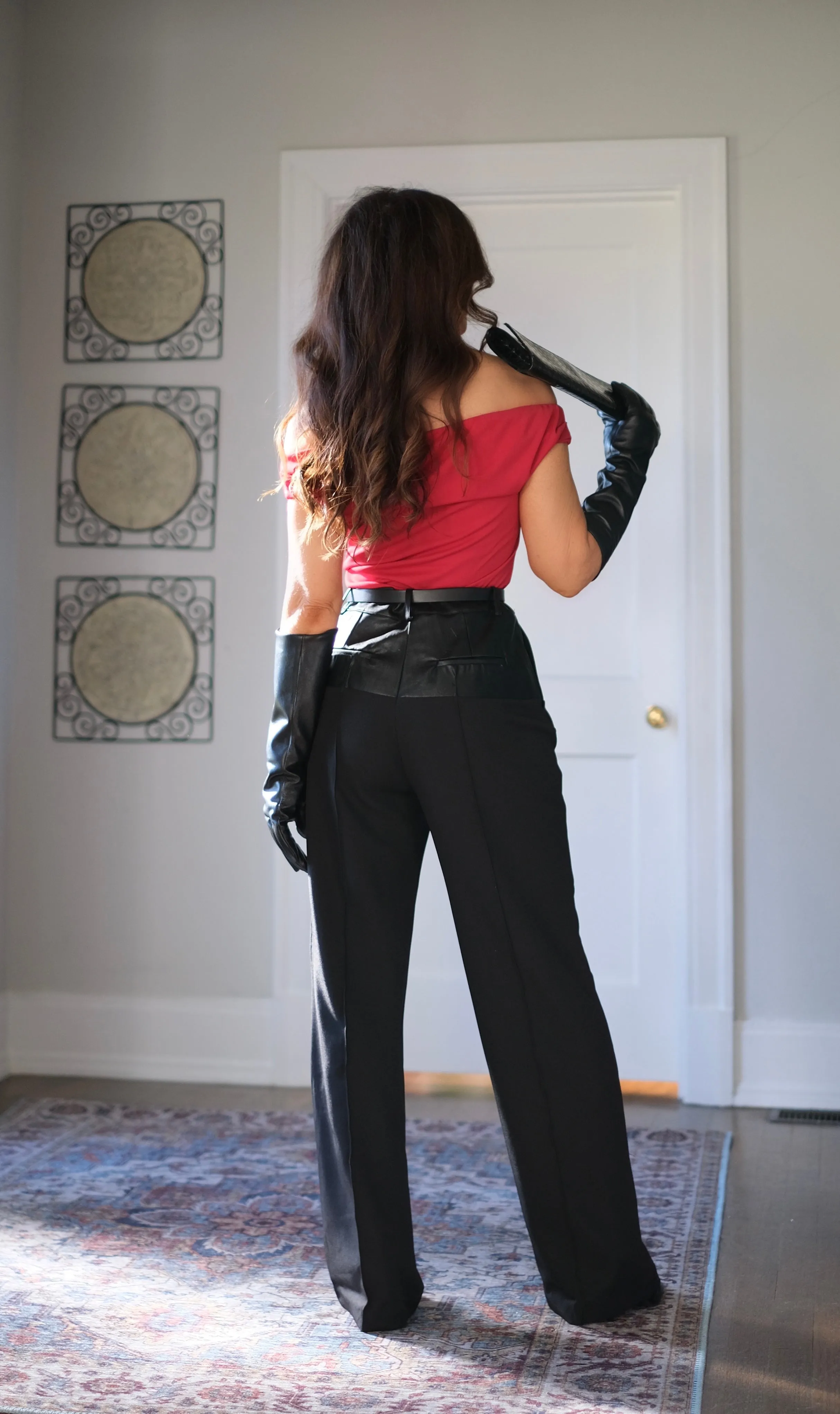 MQ Black Straight Leg Trouser with Faux Leather Detail