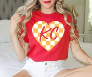 Mustard & Ivory Checkered KC Heart Red Tee