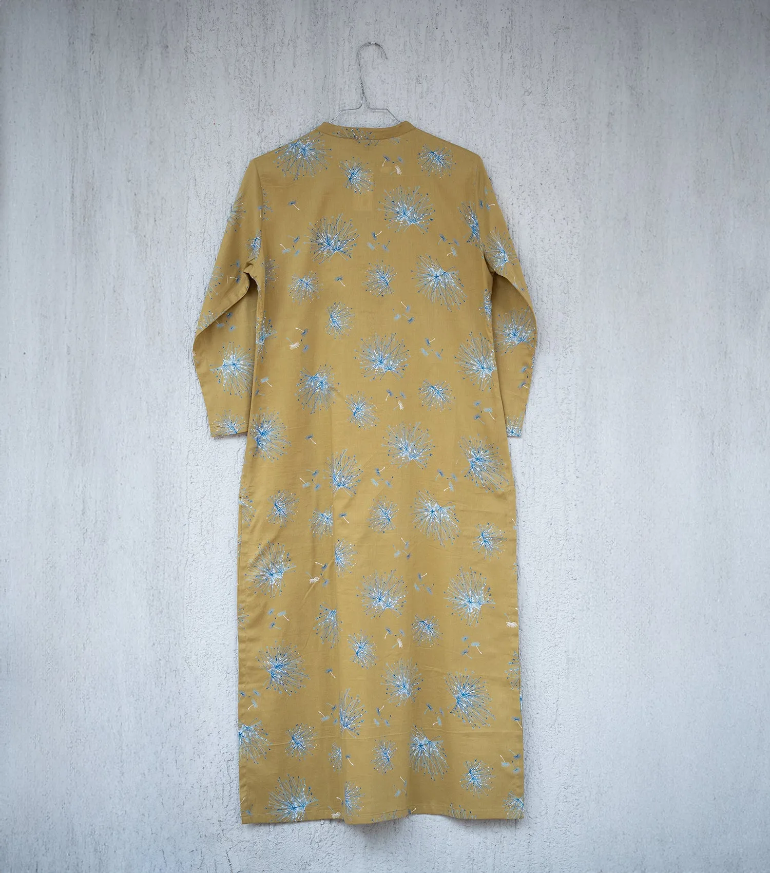 Mustard Printed Cotton Kurta