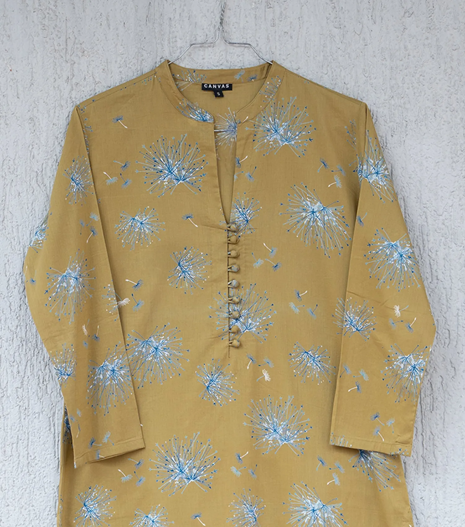 Mustard Printed Cotton Kurta