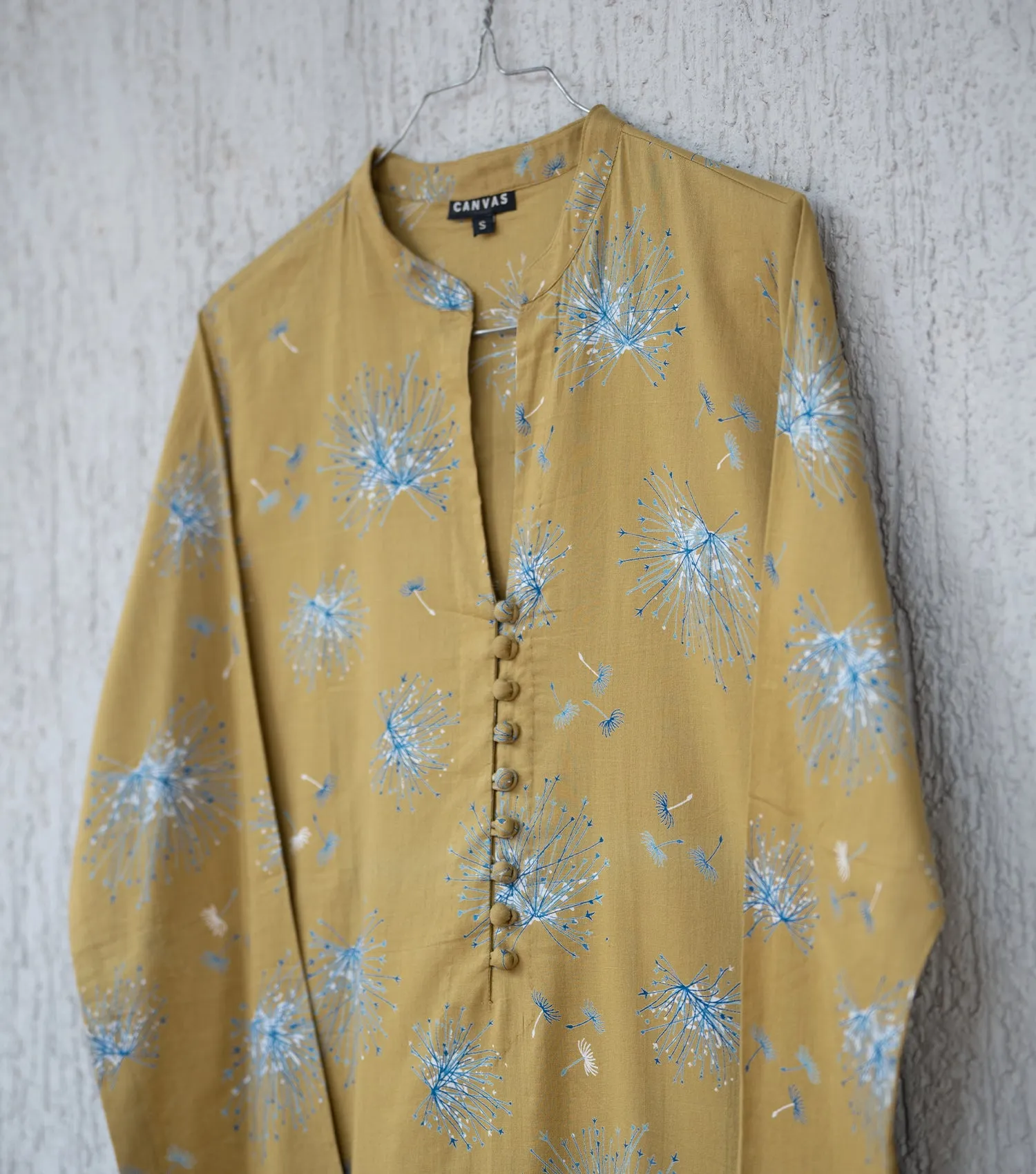 Mustard Printed Cotton Kurta