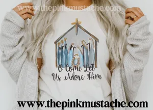 Nativity Watercolor Oh Come Let Us Adore Him Bella Canvas T-Shirt /Youth and Adult Sizes/ Nativity Christmas Tees / Christmas T-Shirt