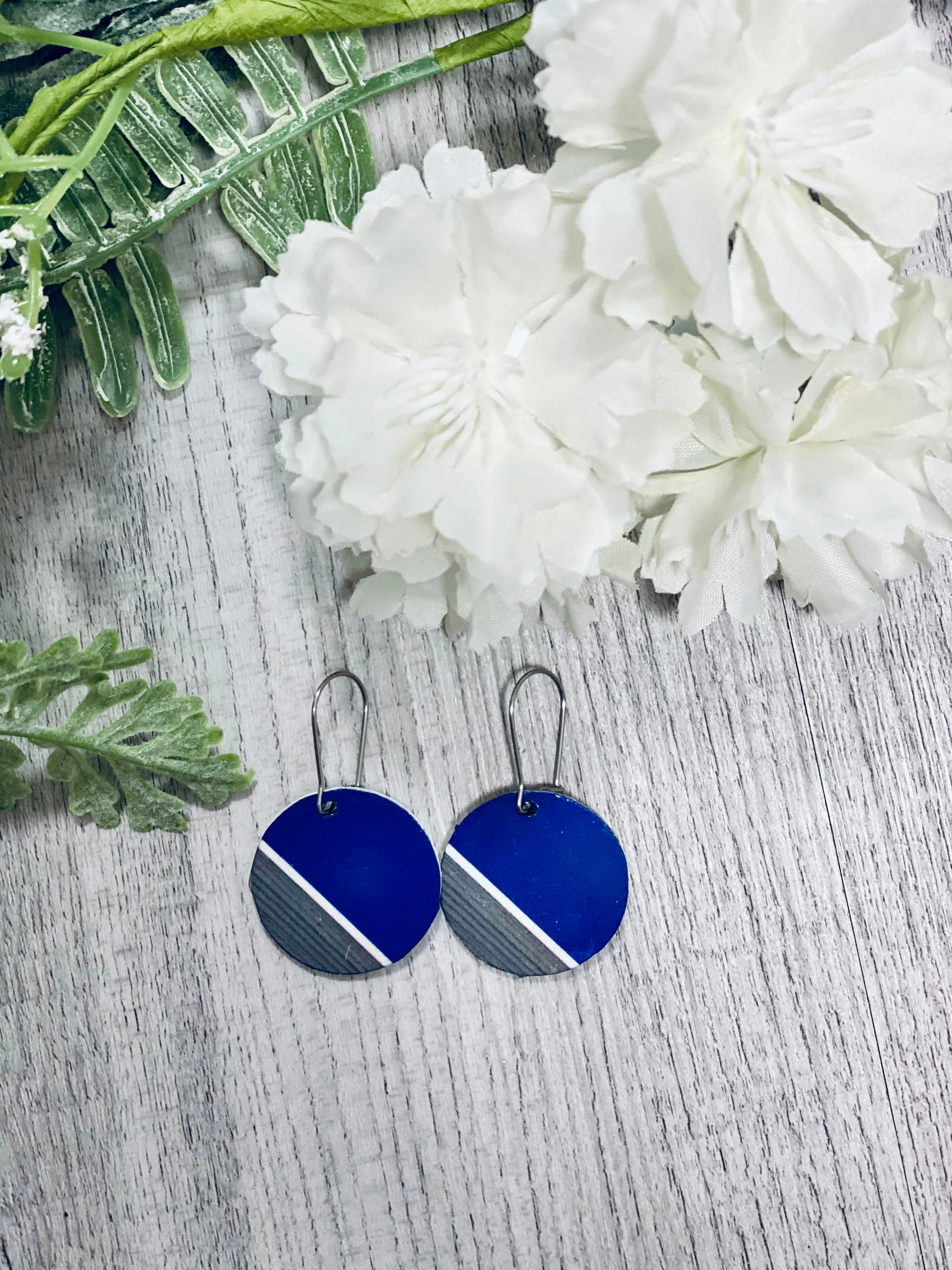 Navy & Grey Wooden Earrings
