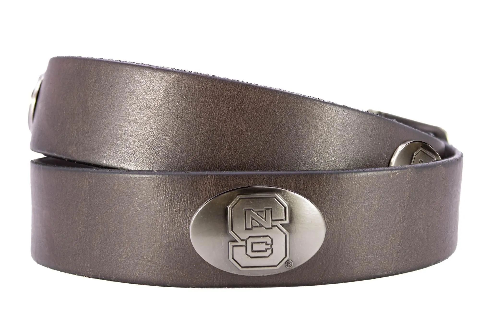 NC State Wolfpack Men's Collegiate Brown Leather Concho Belt.
