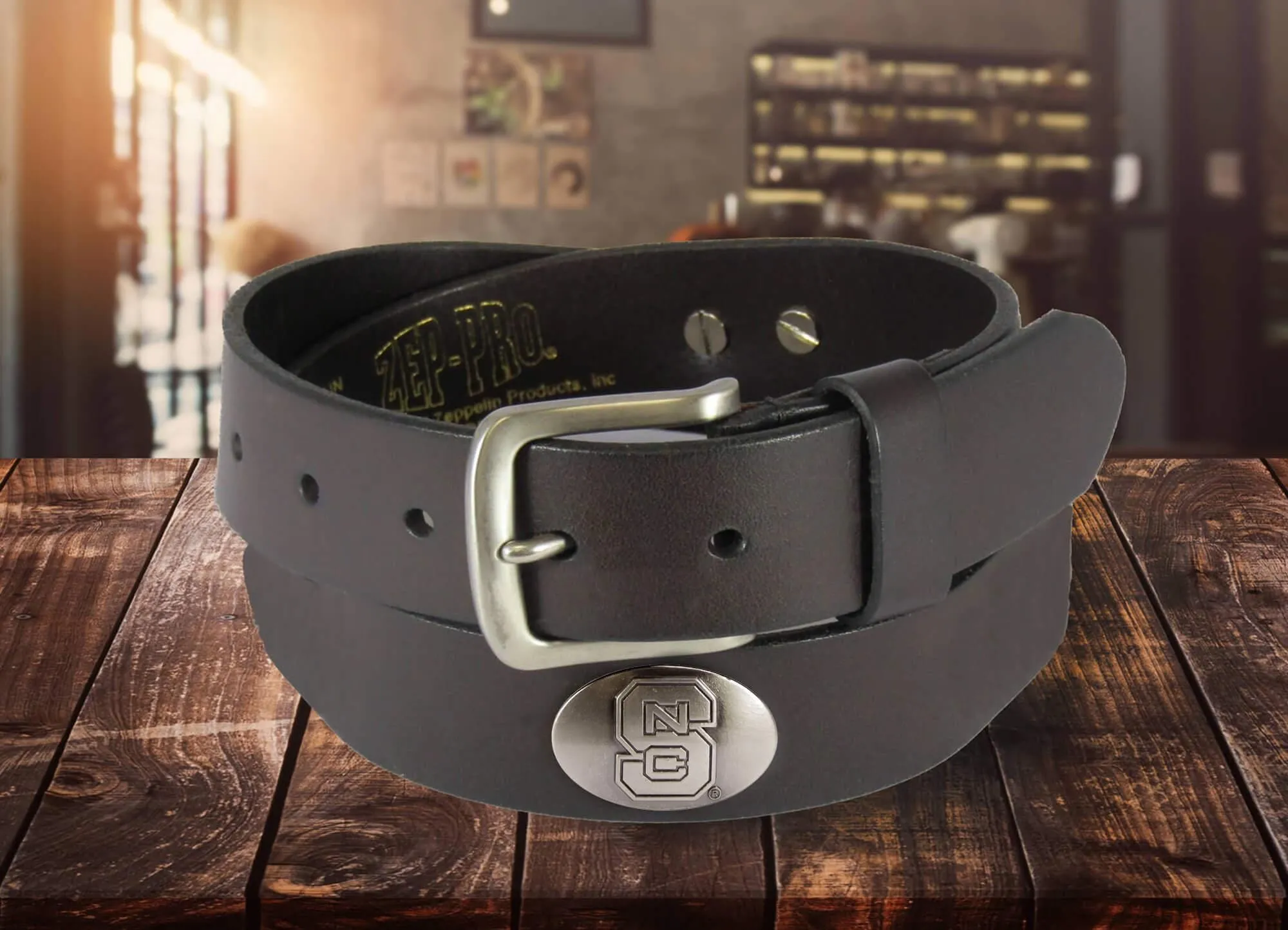 NC State Wolfpack Men's Collegiate Brown Leather Concho Belt.