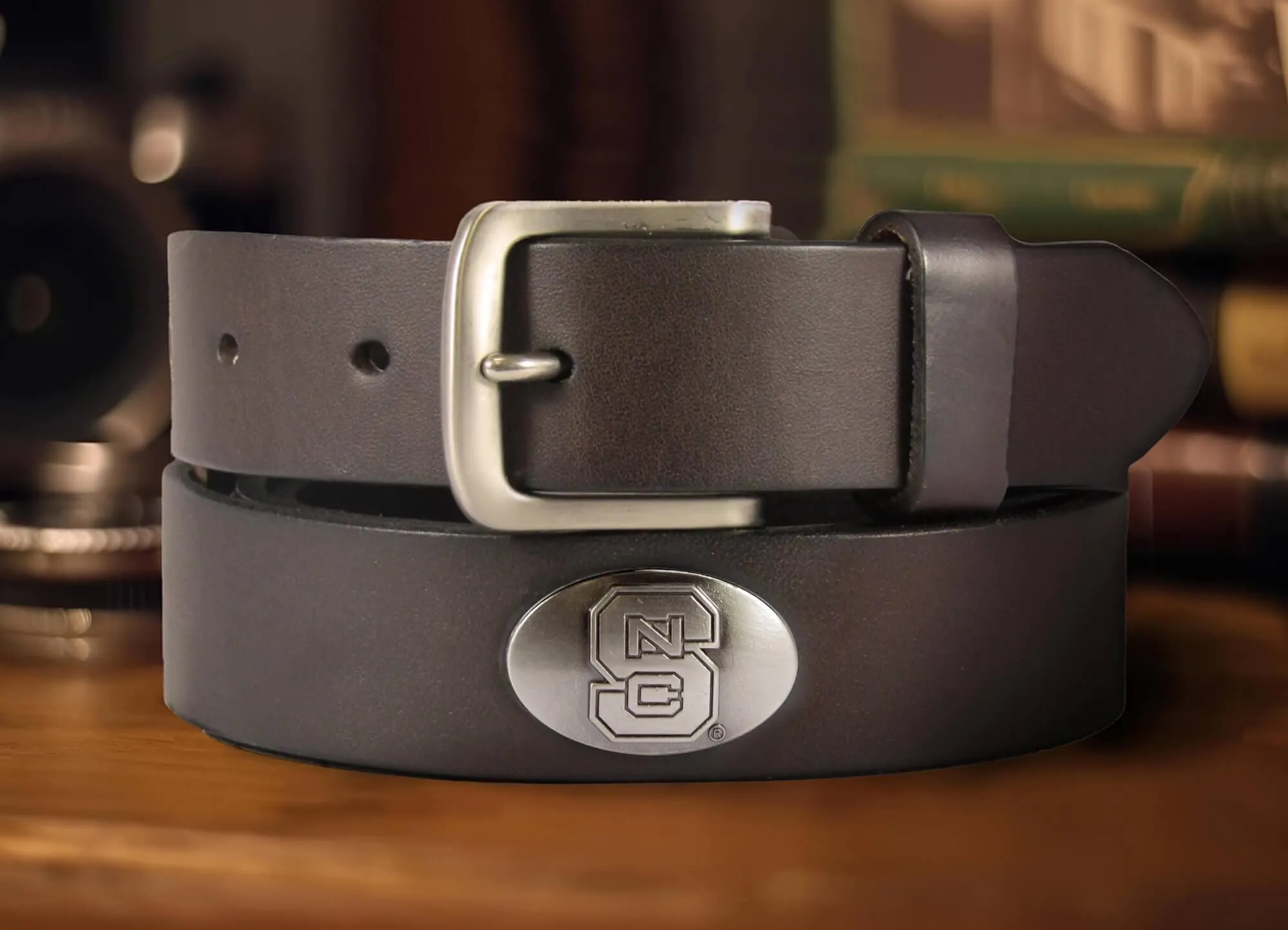 NC State Wolfpack Men's Collegiate Brown Leather Concho Belt.