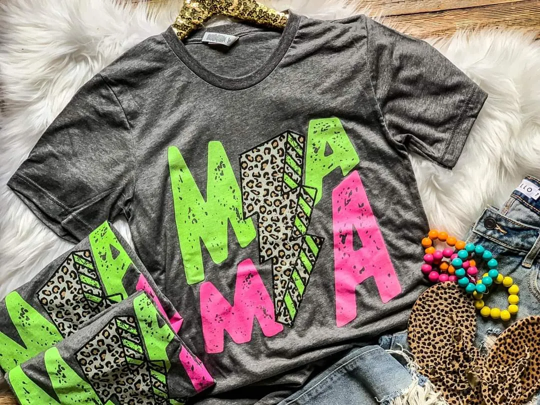 Neon Mama Leopard Lightning Bolt Tee