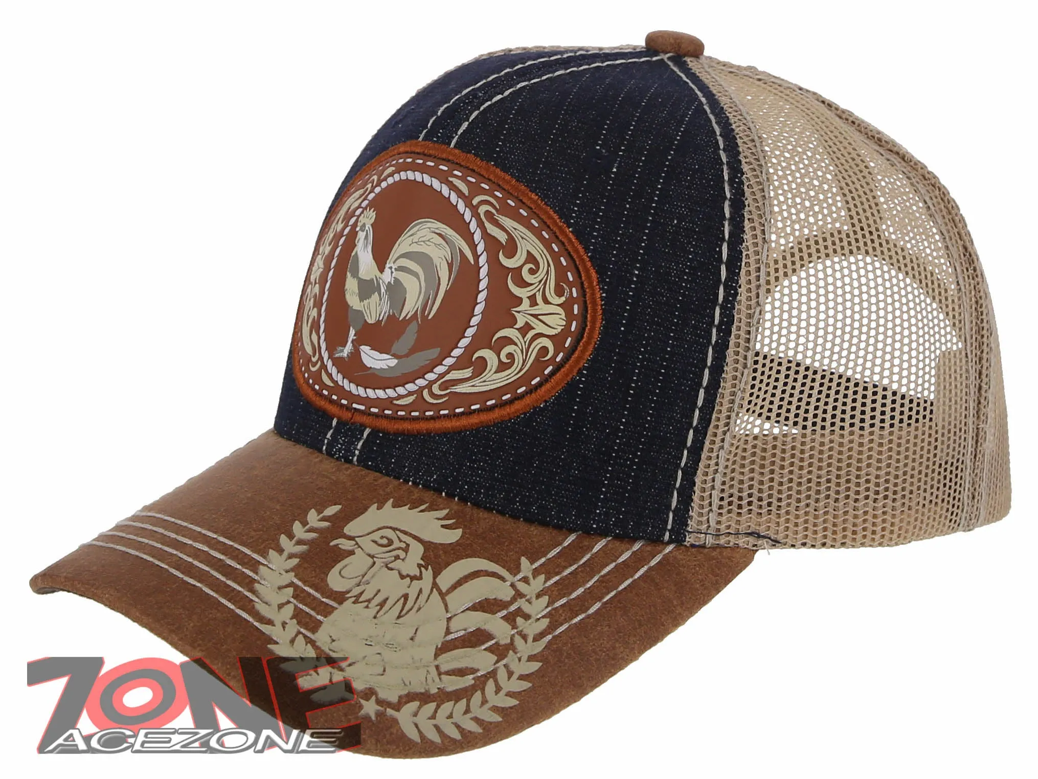 NEW! COCK ROOSTER FIGHT MESH TRUCKER SNAPBACK BASEBALL CAP HAT BLUE JEAN