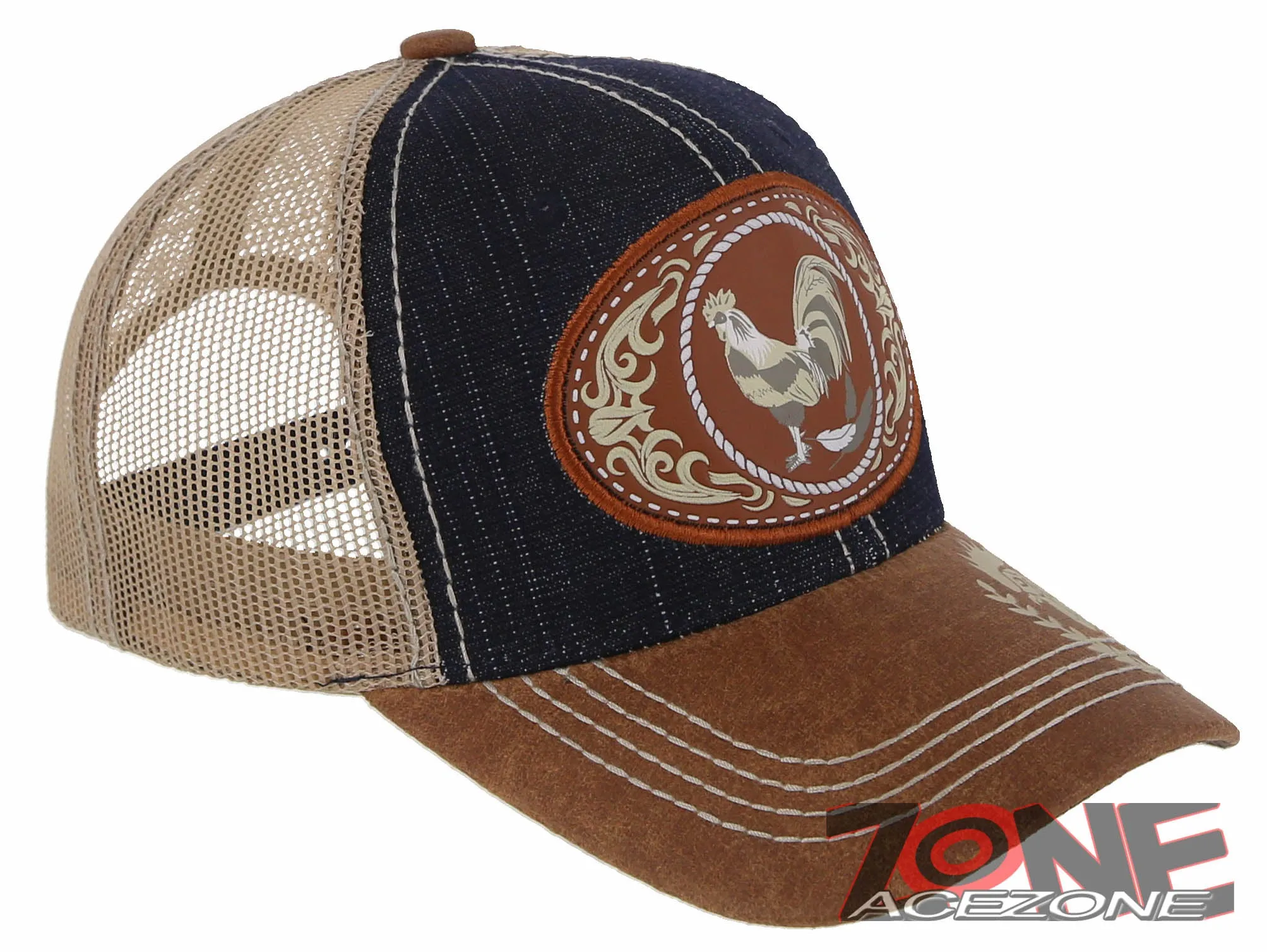 NEW! COCK ROOSTER FIGHT MESH TRUCKER SNAPBACK BASEBALL CAP HAT BLUE JEAN