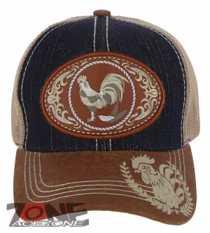 NEW! COCK ROOSTER FIGHT MESH TRUCKER SNAPBACK BASEBALL CAP HAT BLUE JEAN