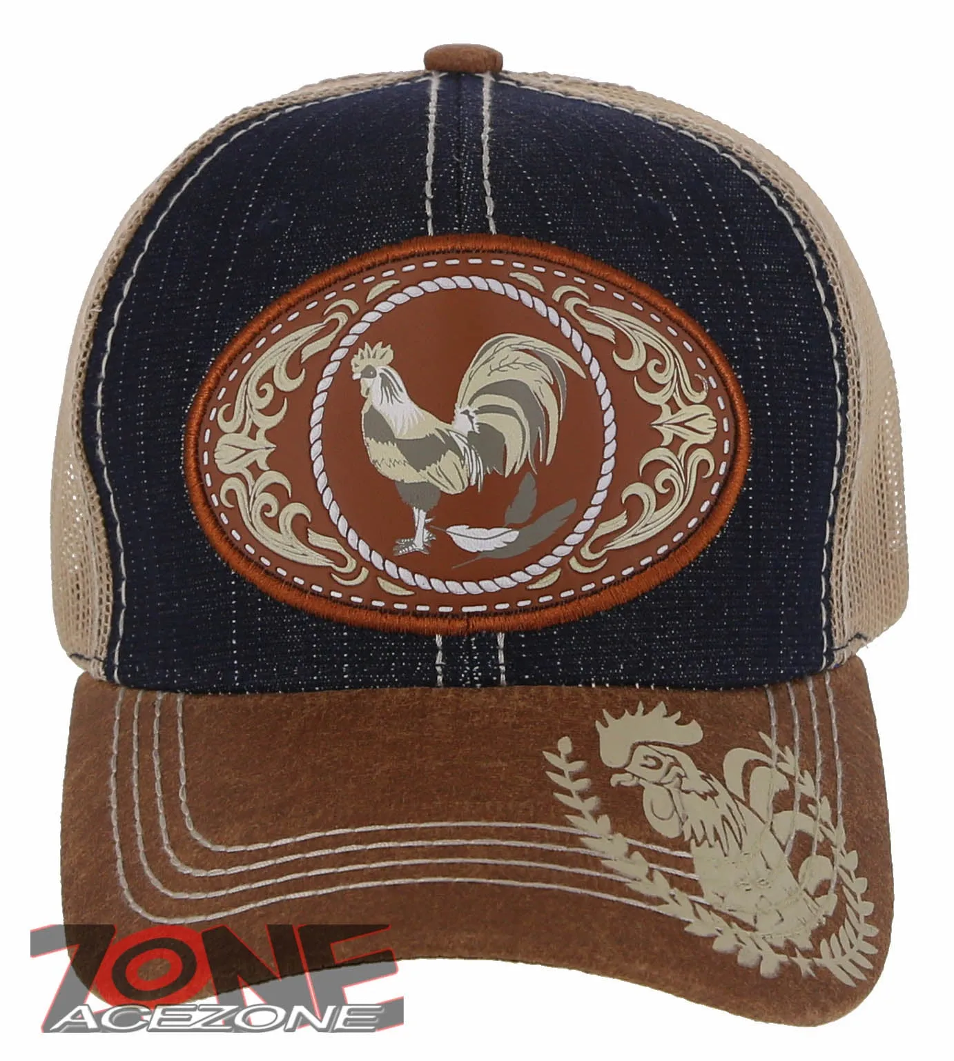 NEW! COCK ROOSTER FIGHT MESH TRUCKER SNAPBACK BASEBALL CAP HAT BLUE JEAN