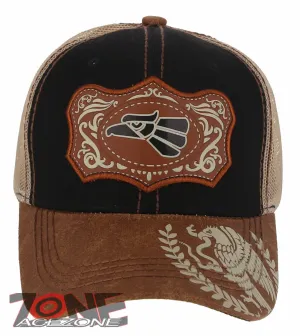 NEW! MEXICAN EAGLE PRIDE AZTEC BIRD TRUCKER SNAPBACK BASEBALL CAP HAT BLACK TAN