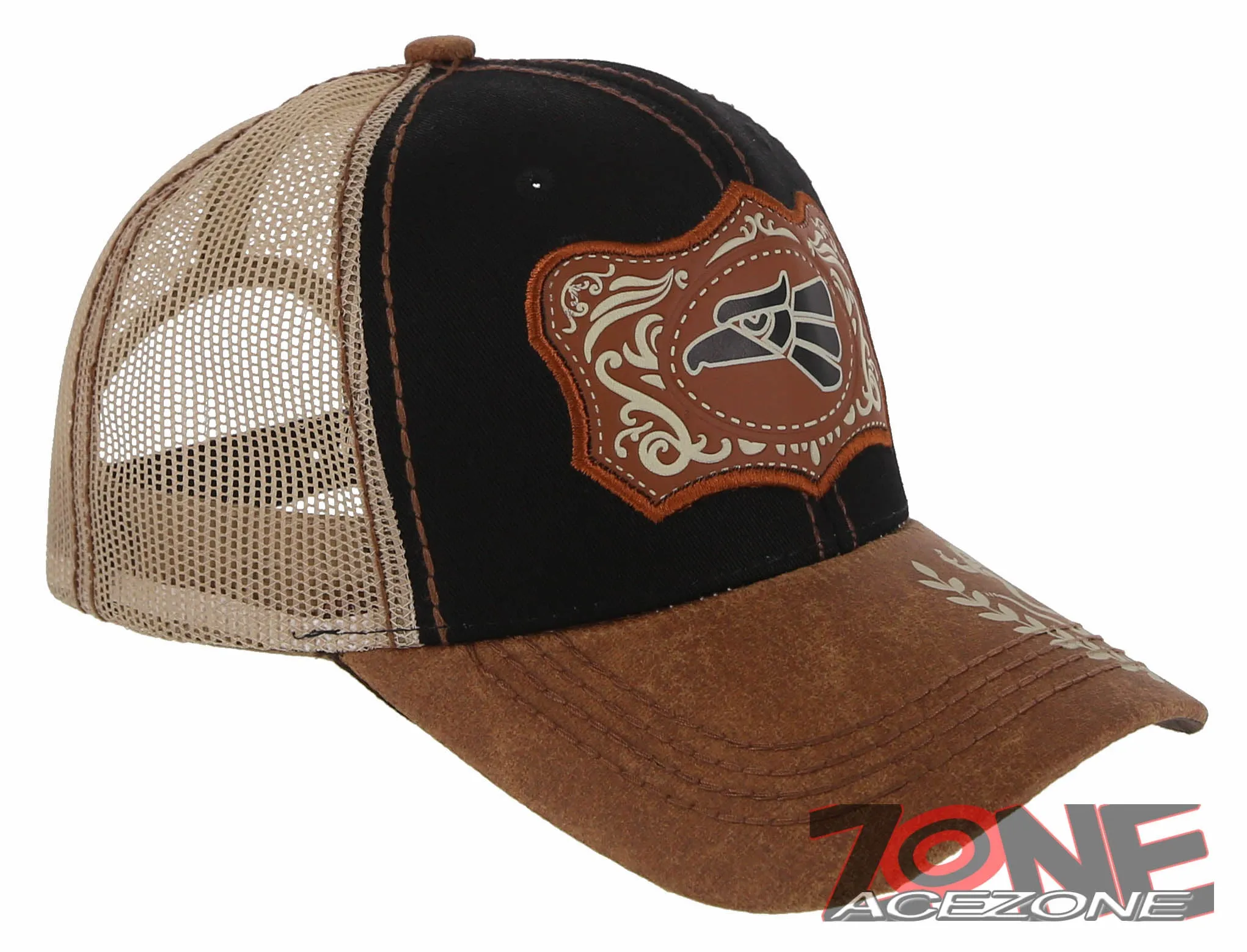NEW! MEXICAN EAGLE PRIDE AZTEC BIRD TRUCKER SNAPBACK BASEBALL CAP HAT BLACK TAN