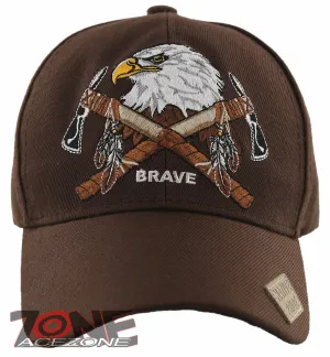 NEW! NATIVE PRIDE BRAVE AXE EAGLE BASEBALL CAP HAT BROWN