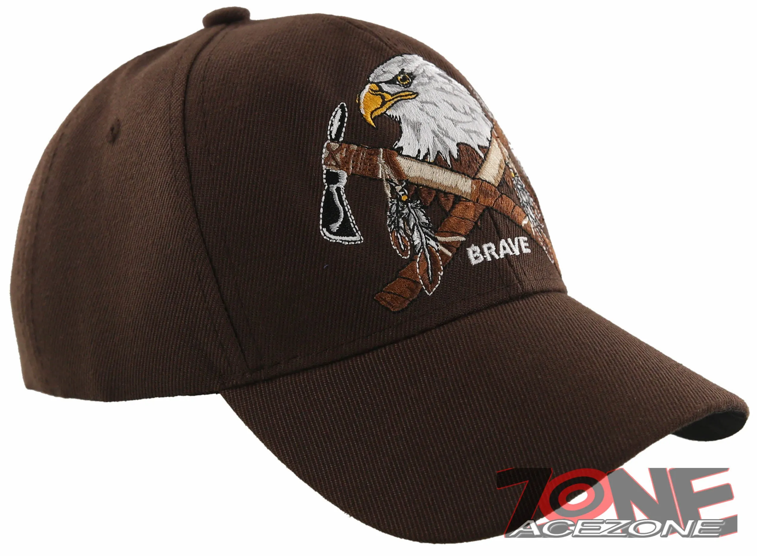 NEW! NATIVE PRIDE BRAVE AXE EAGLE BASEBALL CAP HAT BROWN