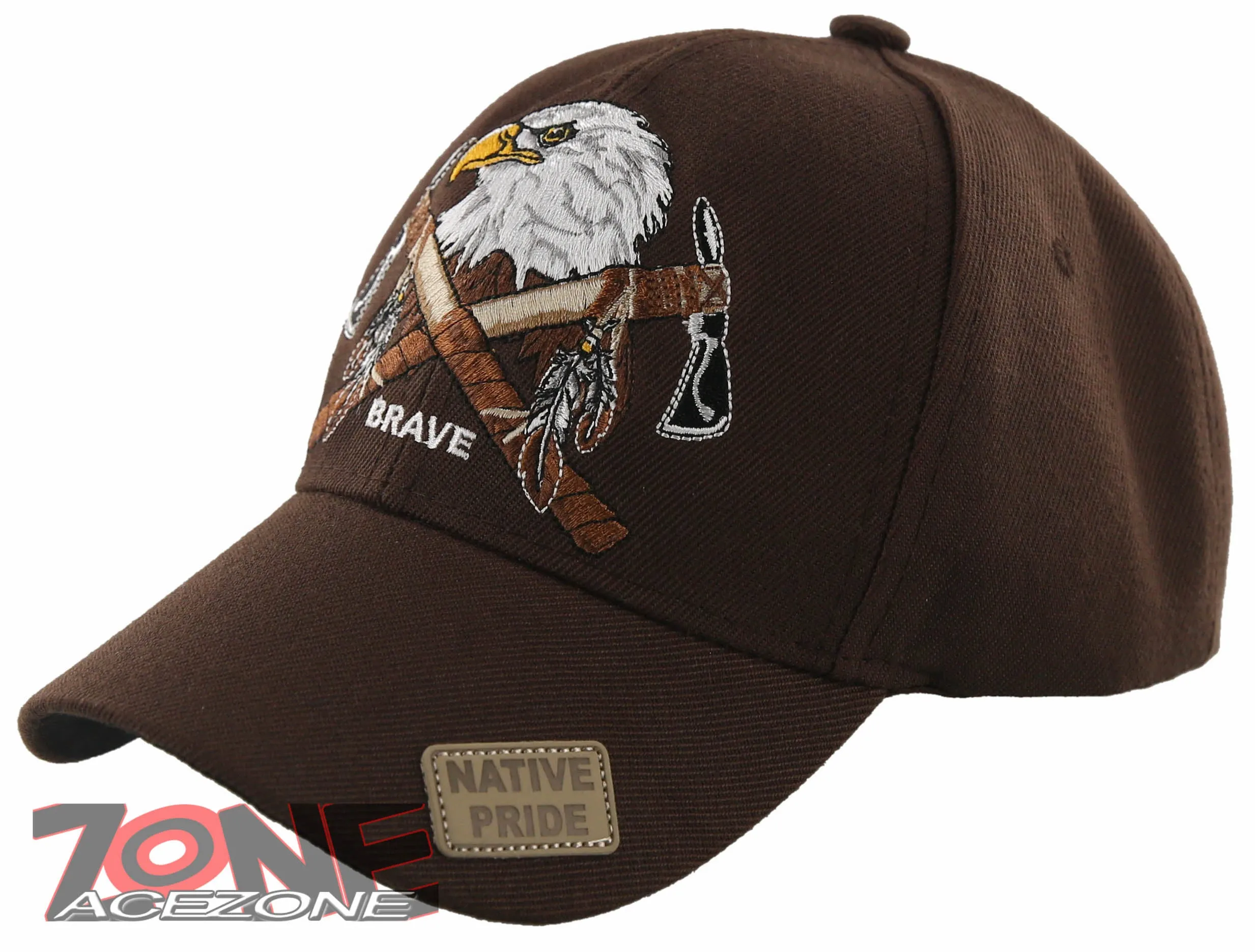 NEW! NATIVE PRIDE BRAVE AXE EAGLE BASEBALL CAP HAT BROWN