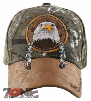 NEW! NATIVE PRIDE EAGLE FEATHERS FAUX LEATHER BASEBALL CAP HAT CAMO