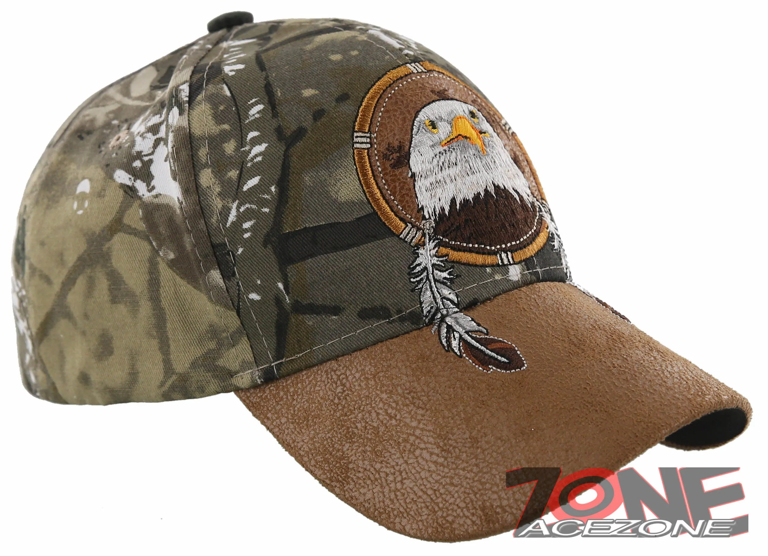 NEW! NATIVE PRIDE EAGLE FEATHERS FAUX LEATHER BASEBALL CAP HAT CAMO