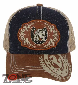 NEW! RODEO HORSE SHOE MESH TRUCKER SNAPBACK BASEBALL CAP HAT BLUE JEAN