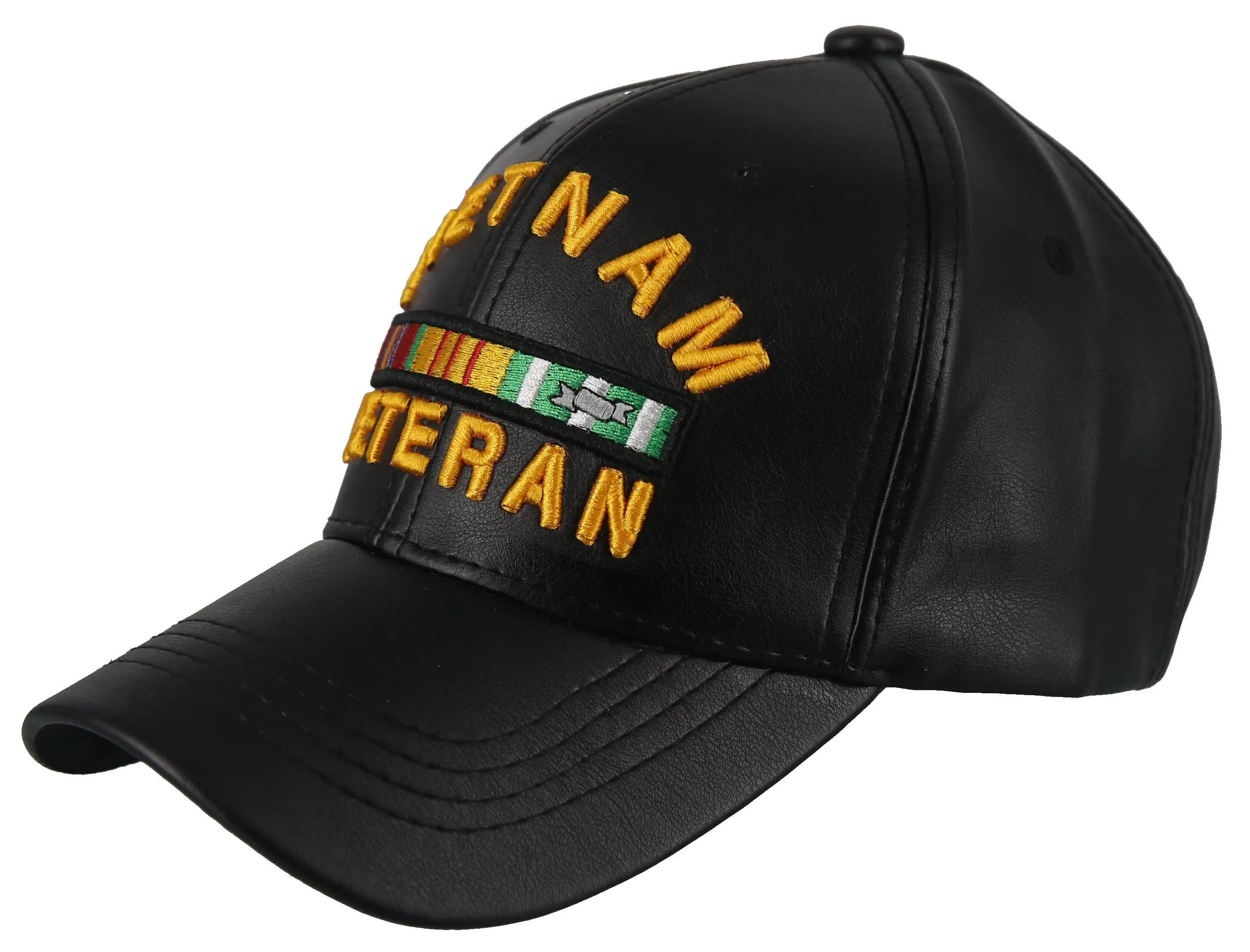NEW! VIETNAM VETERAN FAUX LEATHER RIBBON BAR MILITARY BALL CAP HAT BLACK