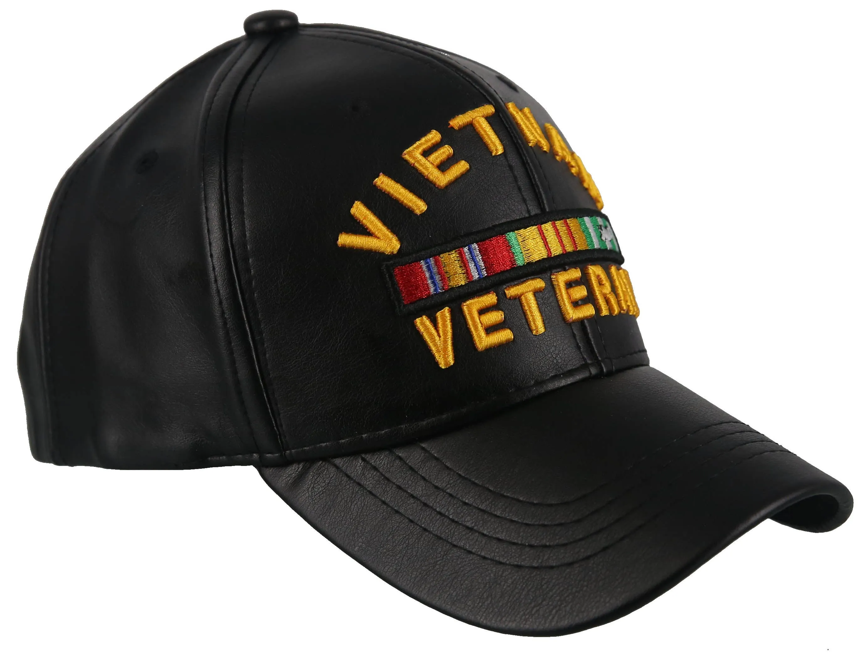 NEW! VIETNAM VETERAN FAUX LEATHER RIBBON BAR MILITARY BALL CAP HAT BLACK