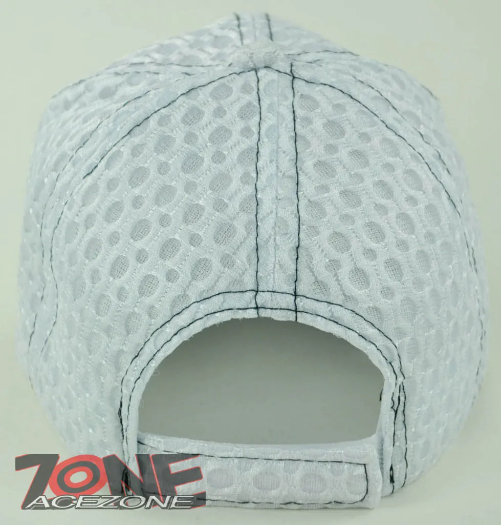 NEW! W/LEATHER MESH EAGLE USA FLAG MILITARY CAP HAT WHITE