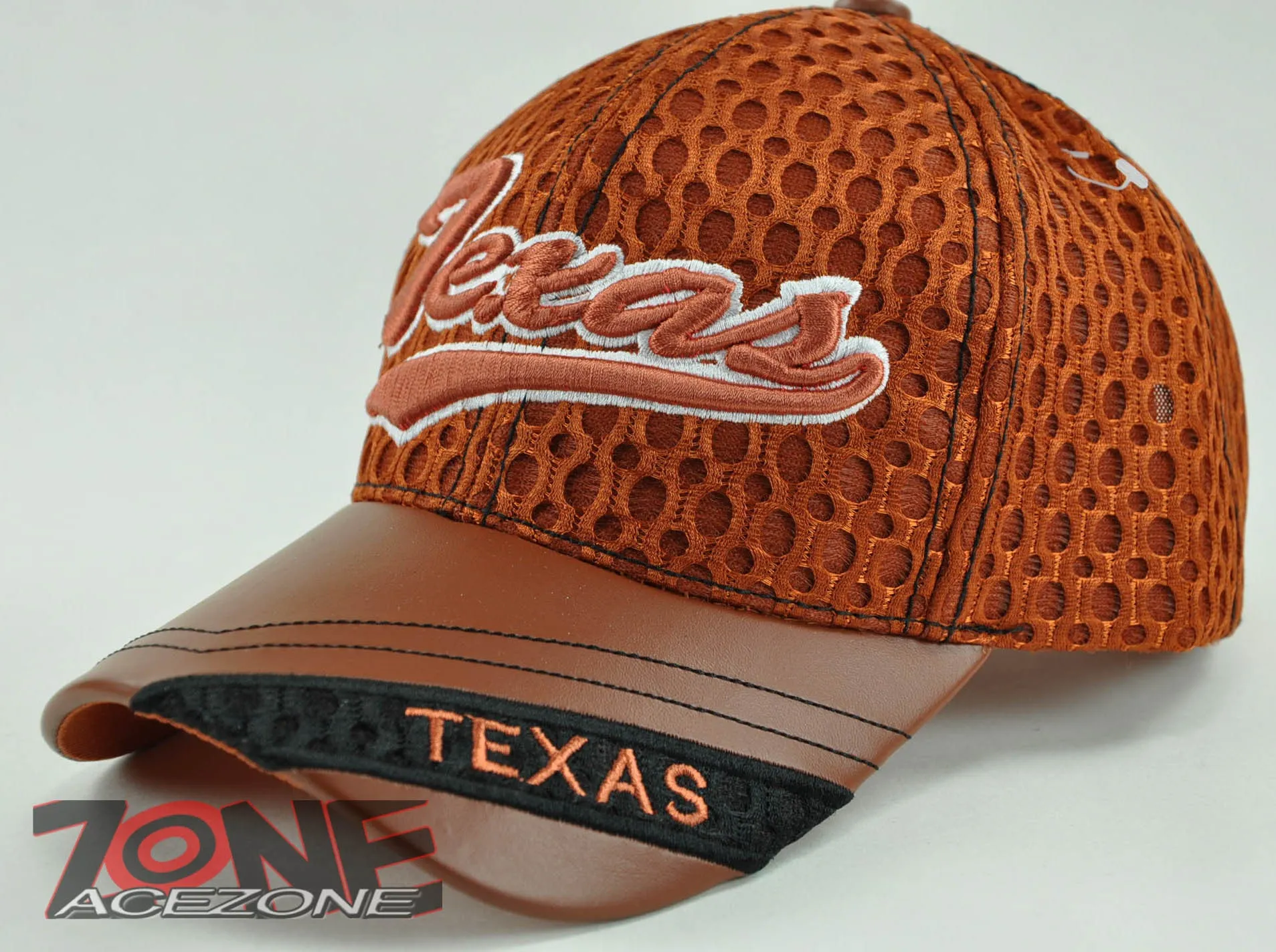 NEW! W/LEATHER TEXAS TX MESH CAP HAT ORANGE