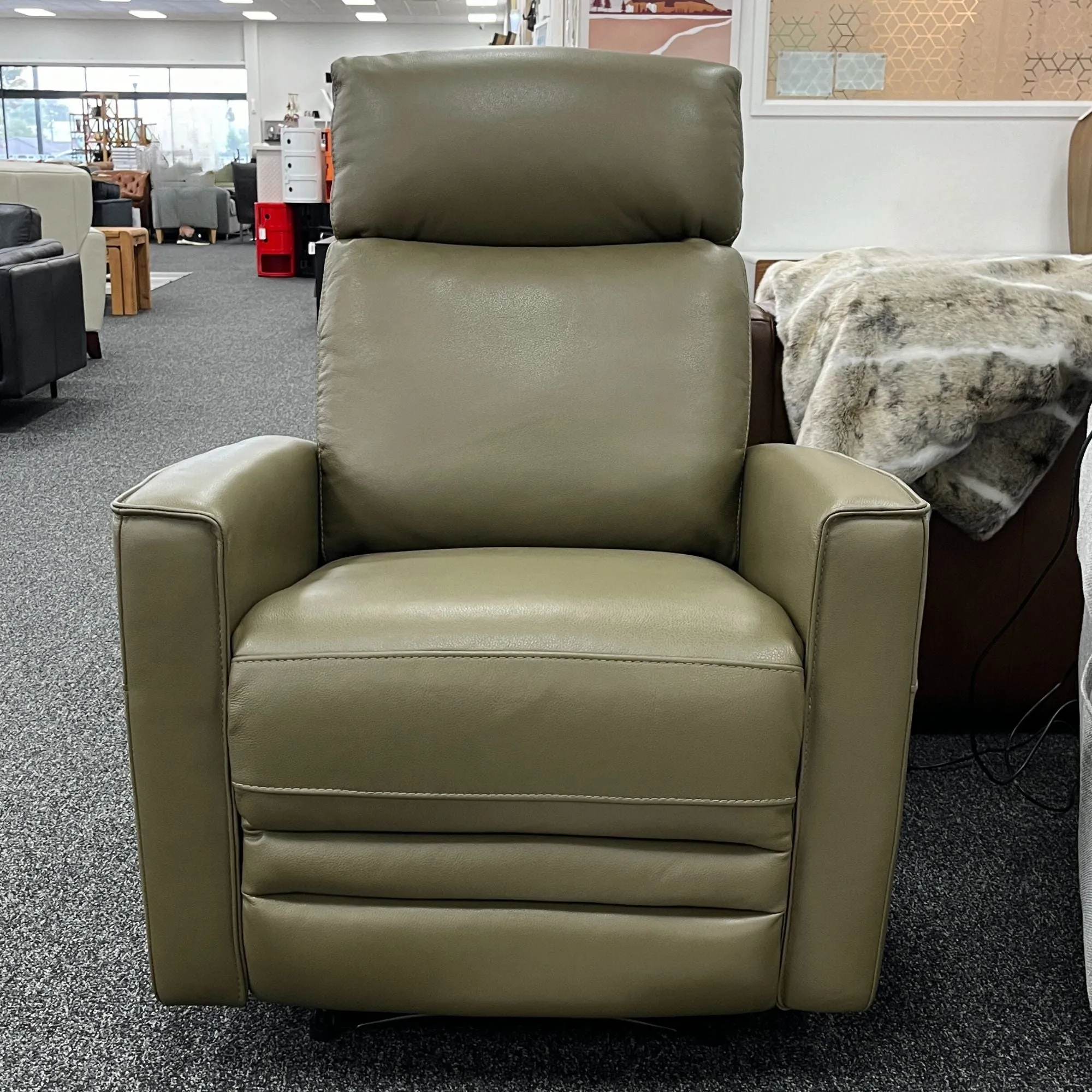 Nice Power Recliner Chair with Power Headrest - Urban Sofa Cat 15 Lia Green Full Grain Leather