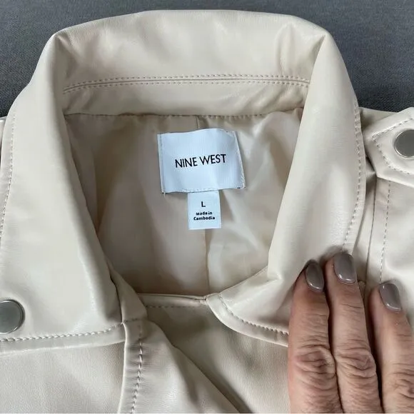 Nine West cream Motorcycle faux leather jacket