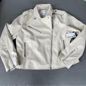 Nine West cream Motorcycle faux leather jacket