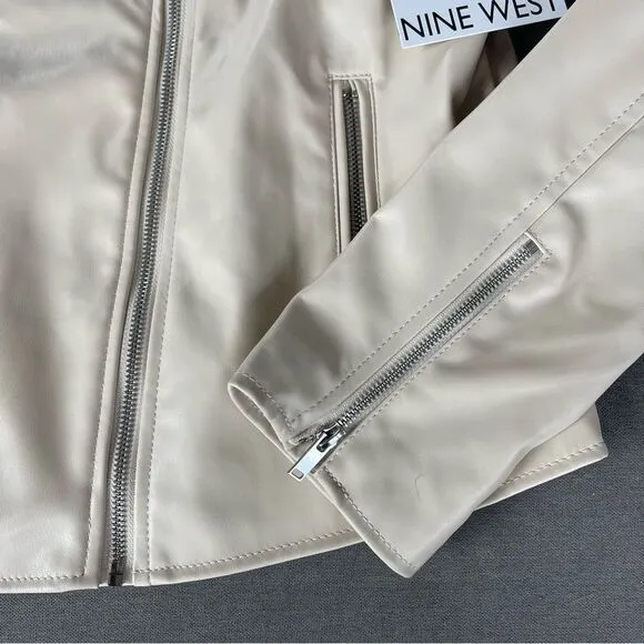 Nine West cream Motorcycle faux leather jacket