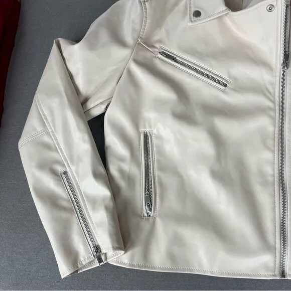 Nine West cream Motorcycle faux leather jacket