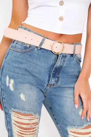 Nude Faux Leather Gold Buckle Belt - Emil