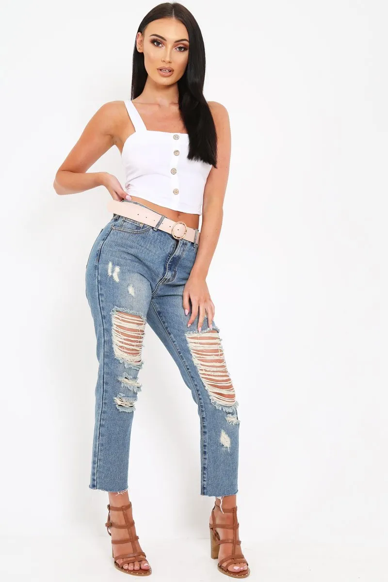 Nude Faux Leather Gold Buckle Belt - Emil