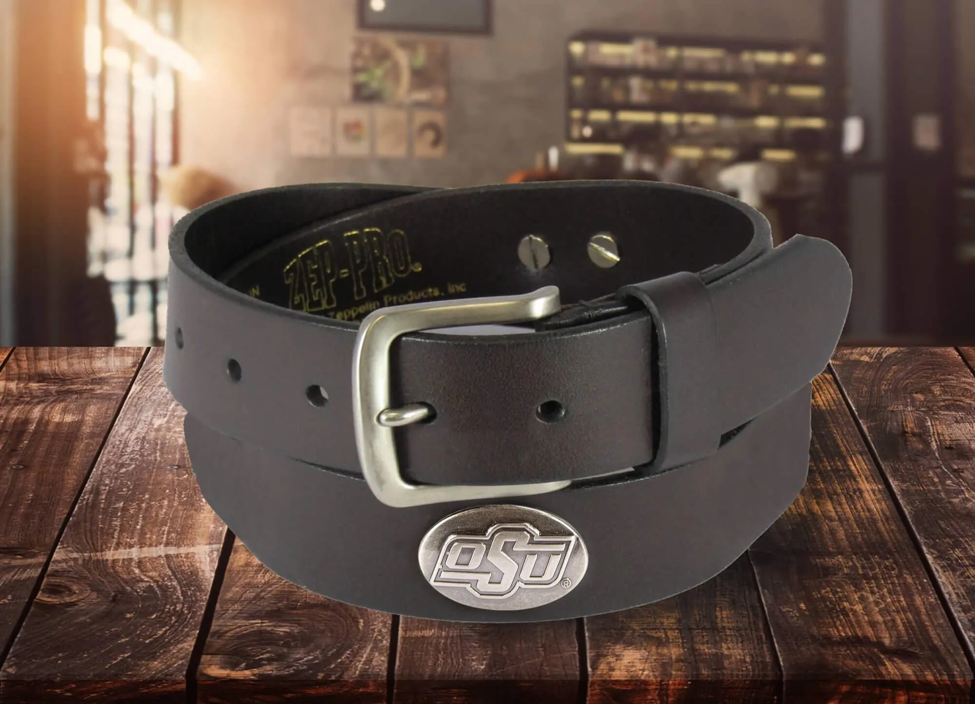 Oklahoma State Cowboys Men's Collegiate Brown Leather Concho Belt.