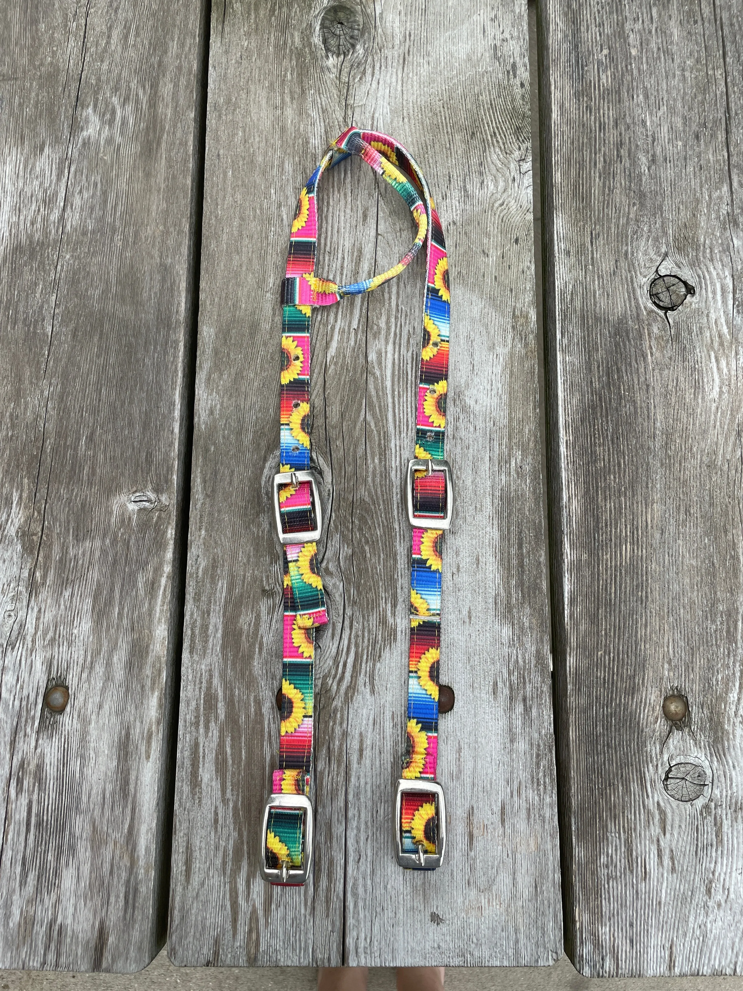 One Ear Headstall With Serape and Sunflower Print Design.