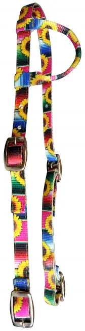 One Ear Headstall With Serape and Sunflower Print Design.
