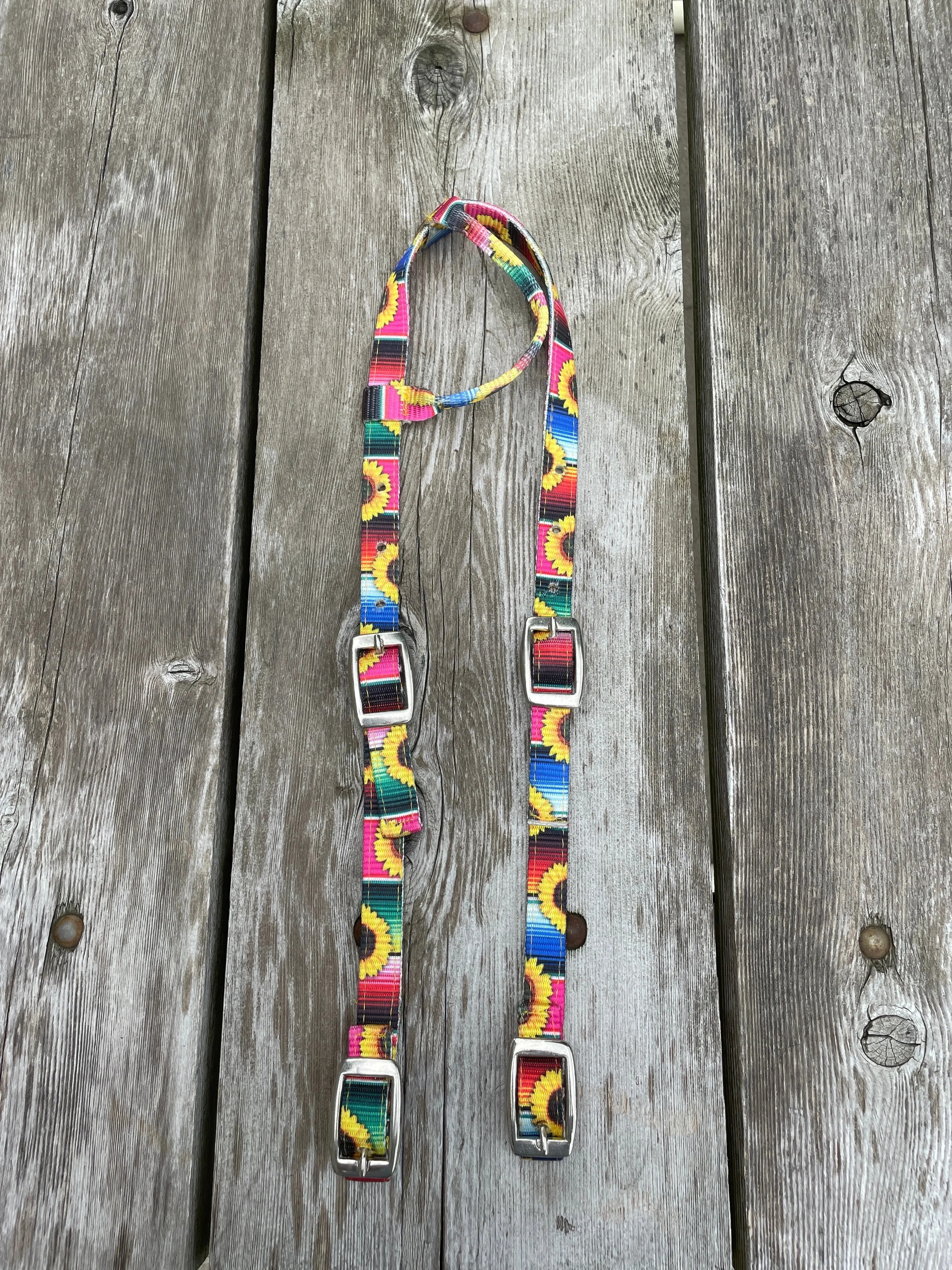 One Ear Headstall With Serape and Sunflower Print Design.