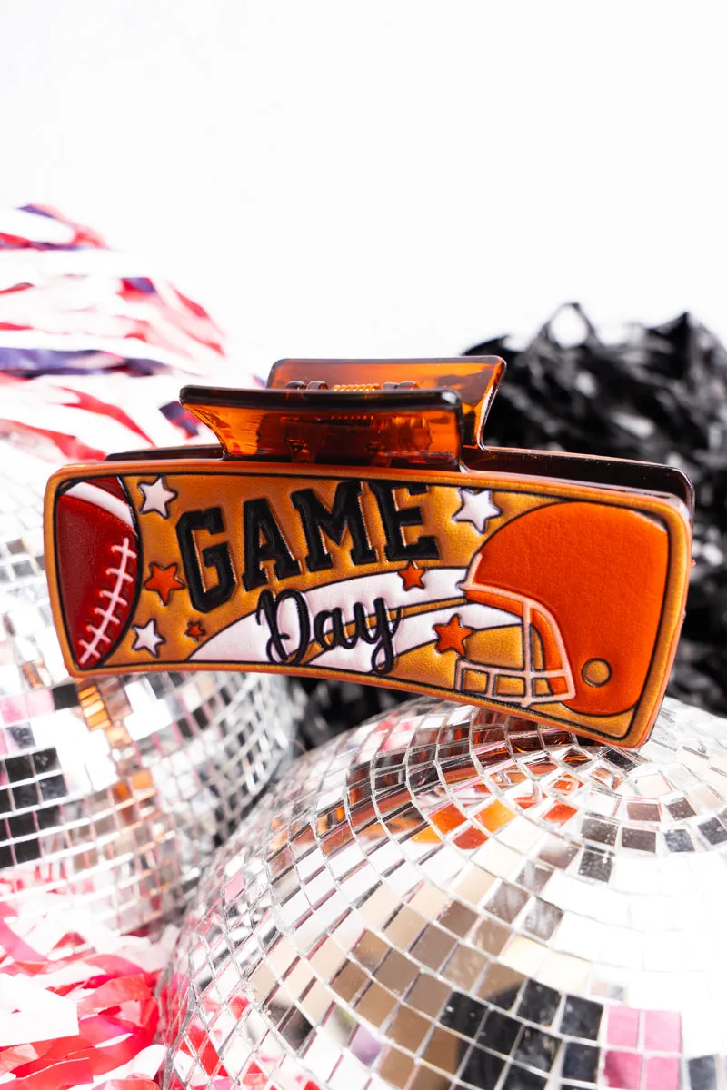 Orange and White Football Gameday Embossed Hair Claw