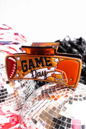 Orange and White Football Gameday Embossed Hair Claw