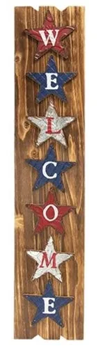 Patriotic 'Welcome' wooden & metal star entryway sign