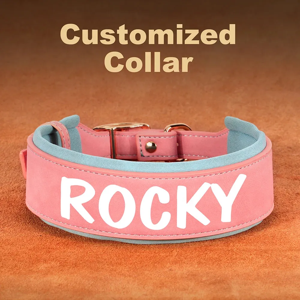 Personalized PU Leather Dog Collar | Wide Padded Pet ID Collars Free Print Dogs Name Collars for Small Medium Large Dogs