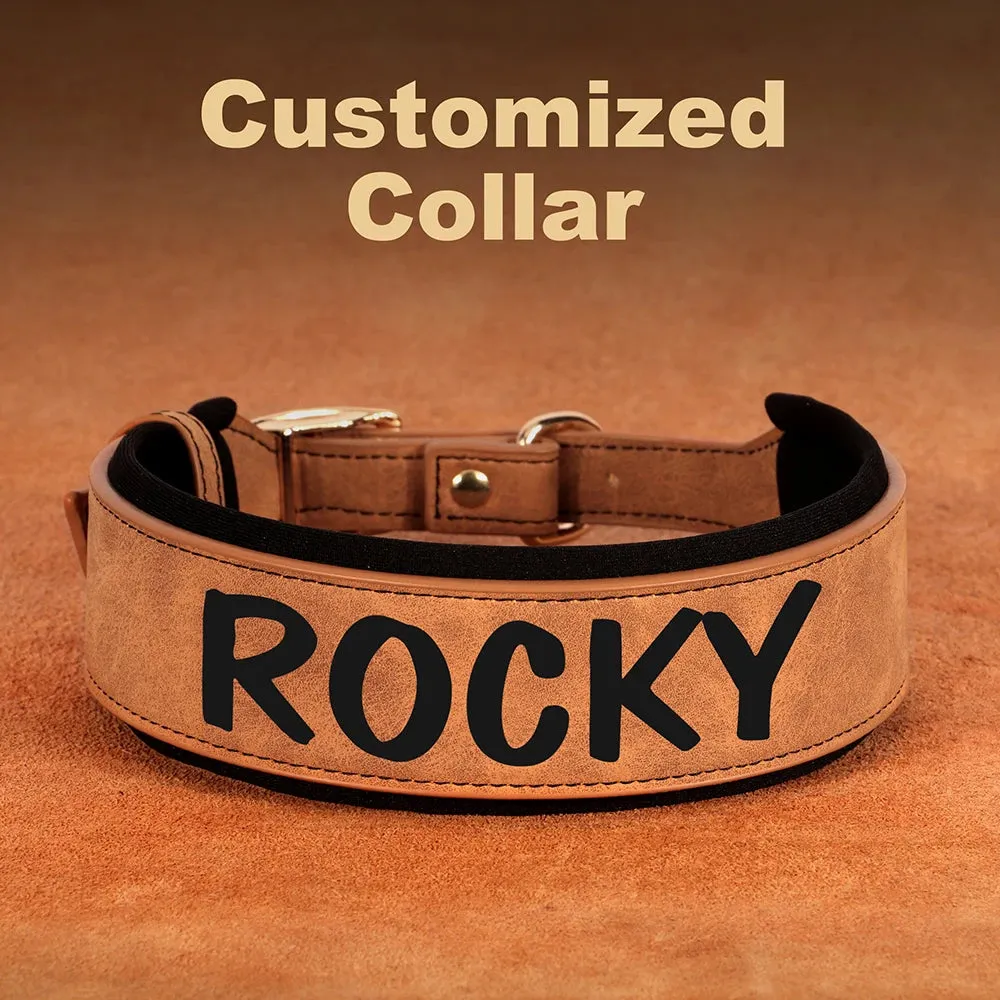 Personalized PU Leather Dog Collar | Wide Padded Pet ID Collars Free Print Dogs Name Collars for Small Medium Large Dogs