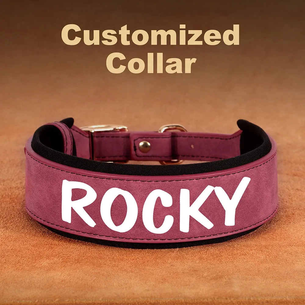 Personalized PU Leather Dog Collar | Wide Padded Pet ID Collars Free Print Dogs Name Collars for Small Medium Large Dogs