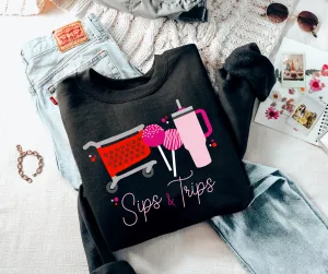 Pink Sips & Trips Black Graphic Sweatshirt