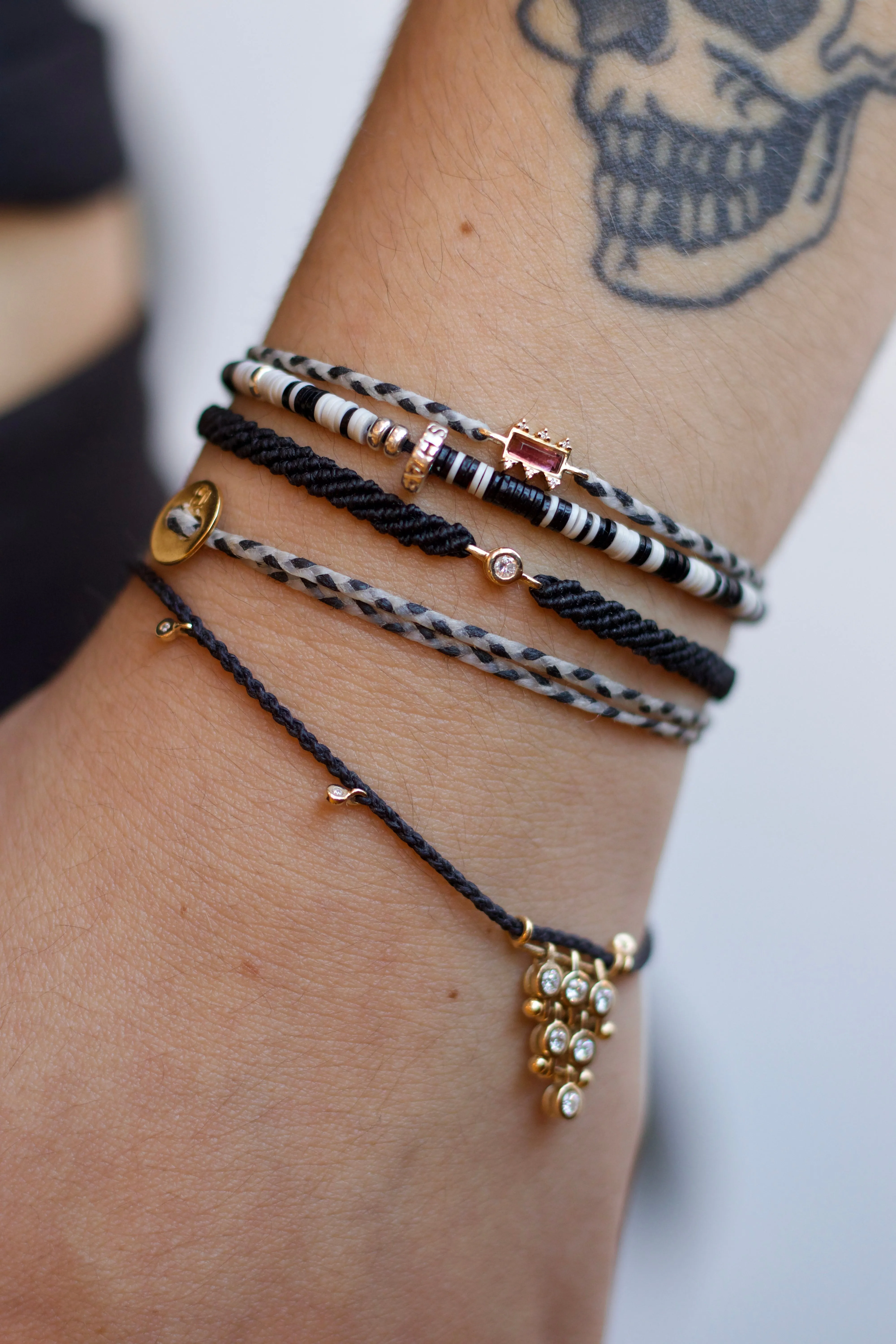 Pink Tourmaline Mosaic Charm Signature Bracelet in White & Black