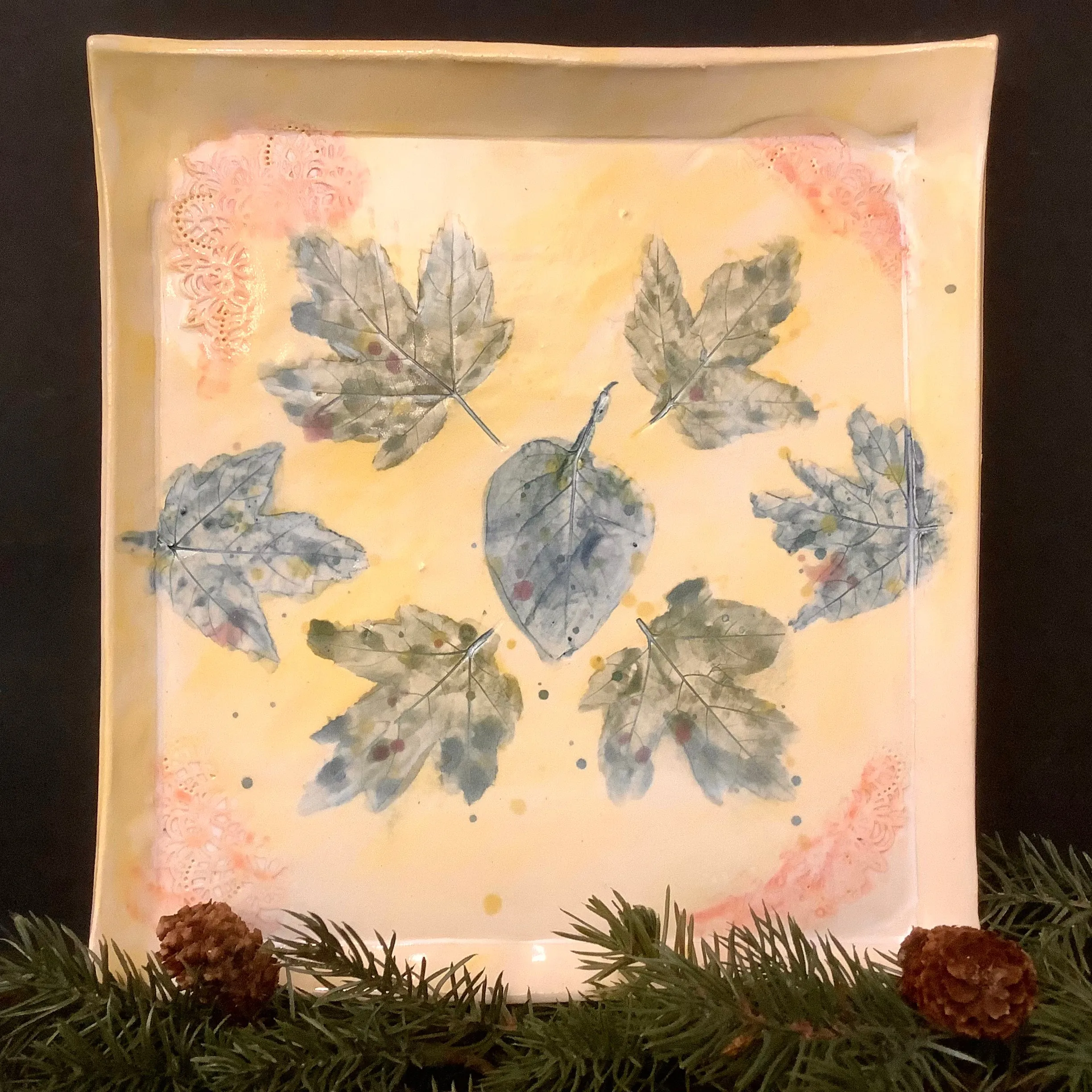 Platter with Embossed Maple Leaf Pattern