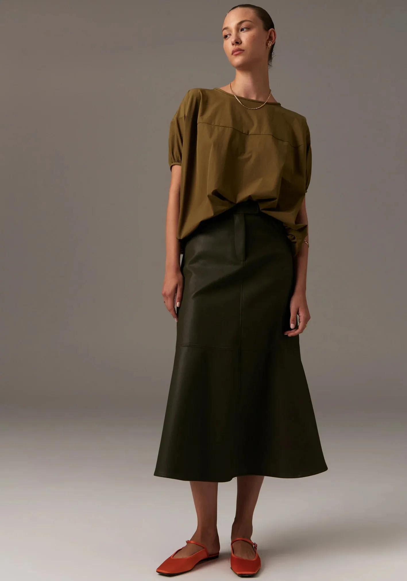 Pol Clothing - Ollie Faux Leather Skirt - Khaki
